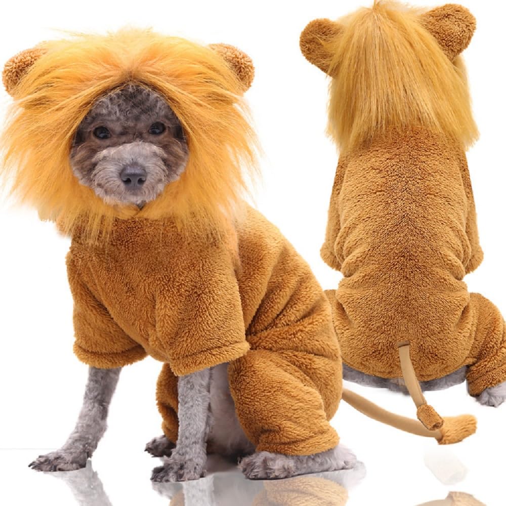 Lion Animal Dog Costume Dress Up Puppy Outfit Funny Cute Pet Suit Big Cat Mane Cloak Clothes Scary Fun Novelty Gift Small