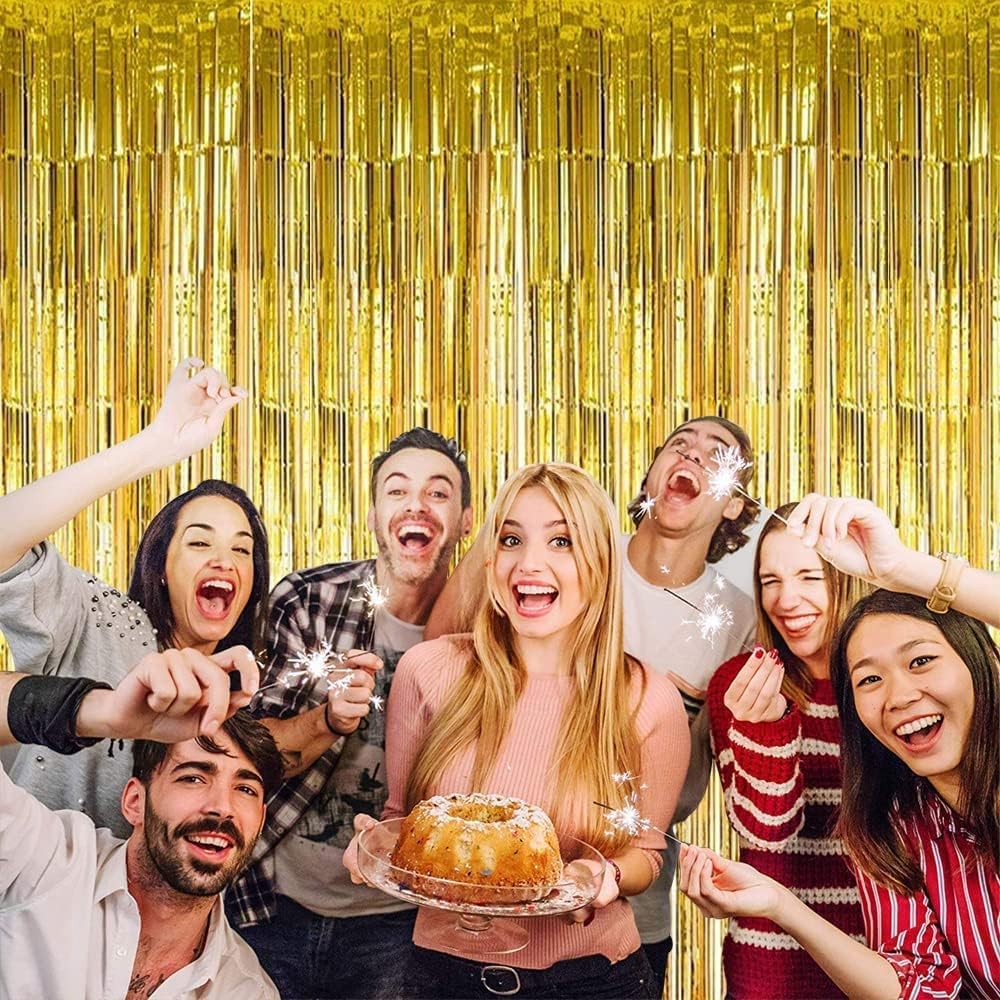 Gold Tinsel Foil Curtain Party Backdrop 1m x 2m Shiny Sparkly Streamer Metallic Christmas Xmas Birthday Bridal Baby Wedding Christmas