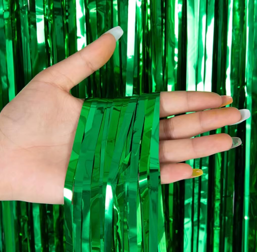 Green Tinsel Foil Curtain Party Backdrop 1m x 2m Shiny Sparkly Streamer Metallic Christmas Xmas Birthday Bridal Baby Wedding Christmas