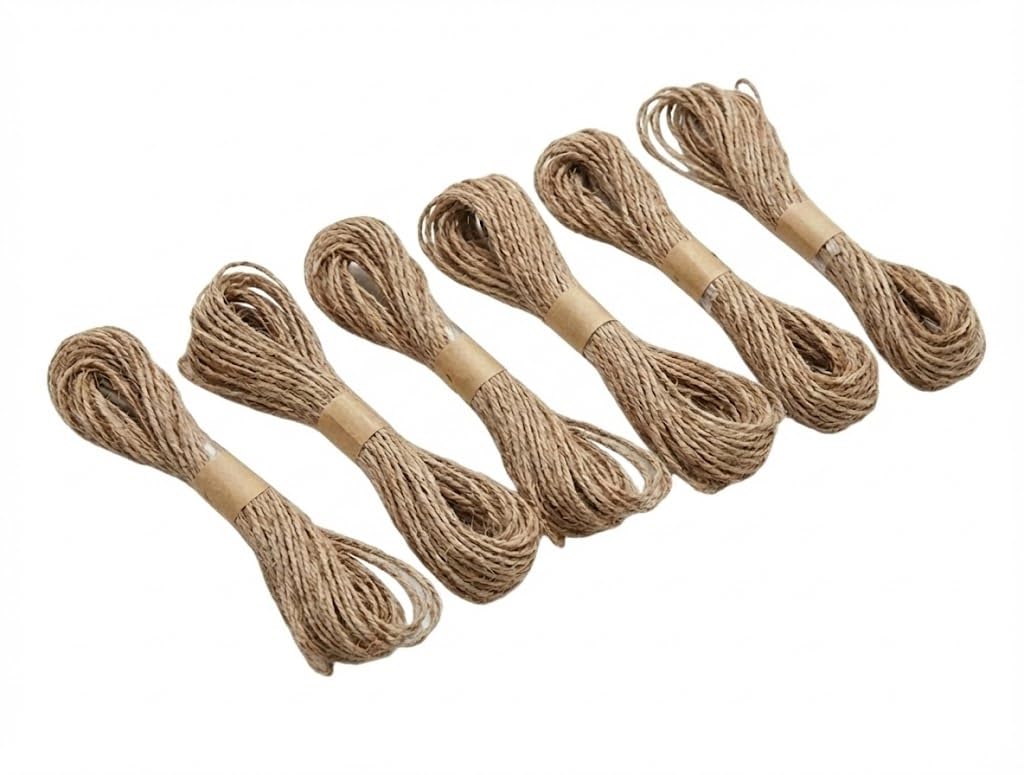 6 Rolls Brown Jute Twine String ? 60m Natural Craft Ribbon for Traditional Xmas Wrapping, Packaging & DIY ? Brown Wrap Bind Twine for Present Tie Up, Home-Made Decoration & Gift Crafts