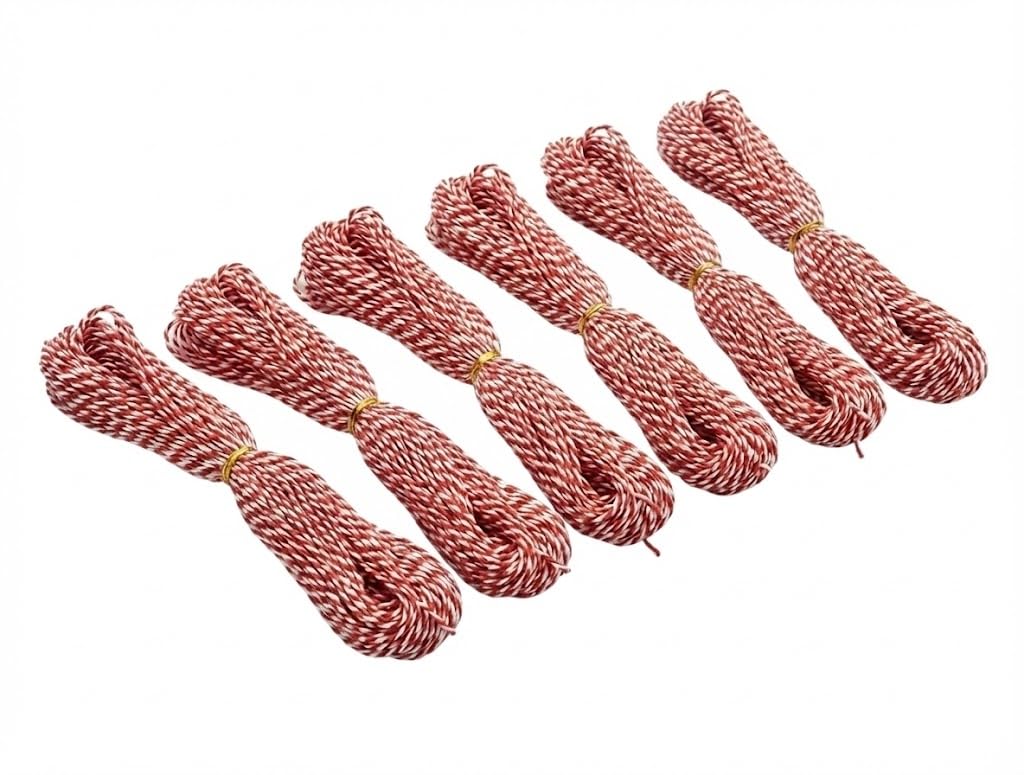 6 Rolls Red & White Striped Wrap Strings Ribbon Twine 60m ? Xmas Jute Bind Twine for Wrapping Packaging Craft DIY Decorations ? Home Made Christmas Gift Present Tie Up