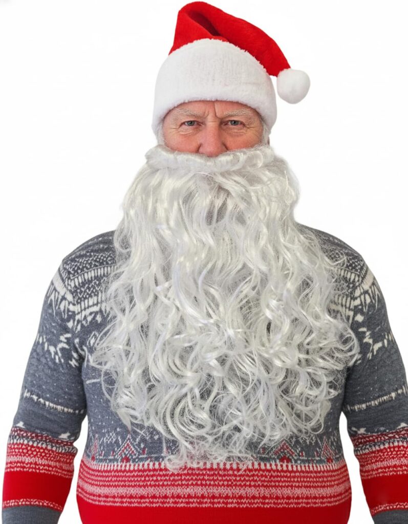 Deluxe Santa Hat And White Beard Thick Trim Headwear Father Christmas Claus Xmas Premium Festive Costume Fancy Dress Party Accessories