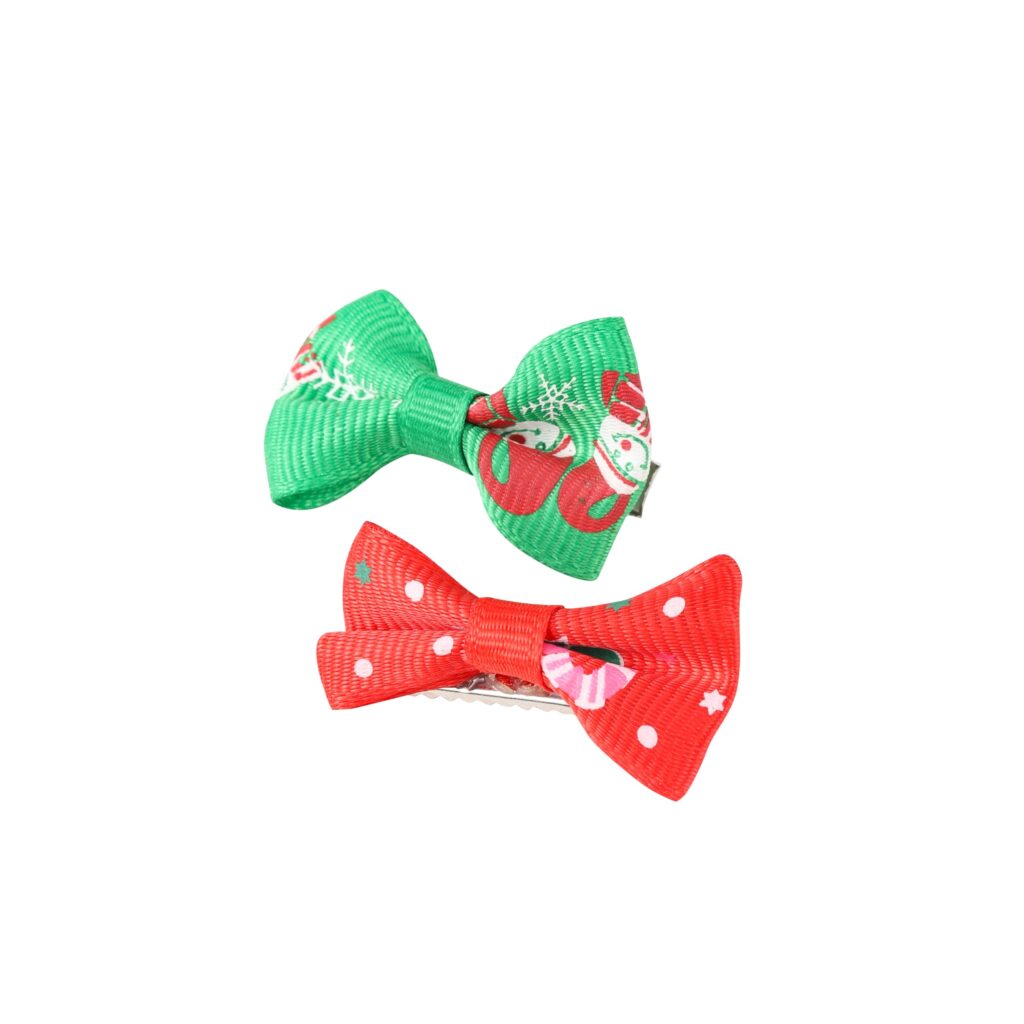 Christmas Bow Pet Hair Clip Tiny Small Puppy Dog Cat Winter Funny Cute Xmas Dress Up Red and Green (Pack of 2)