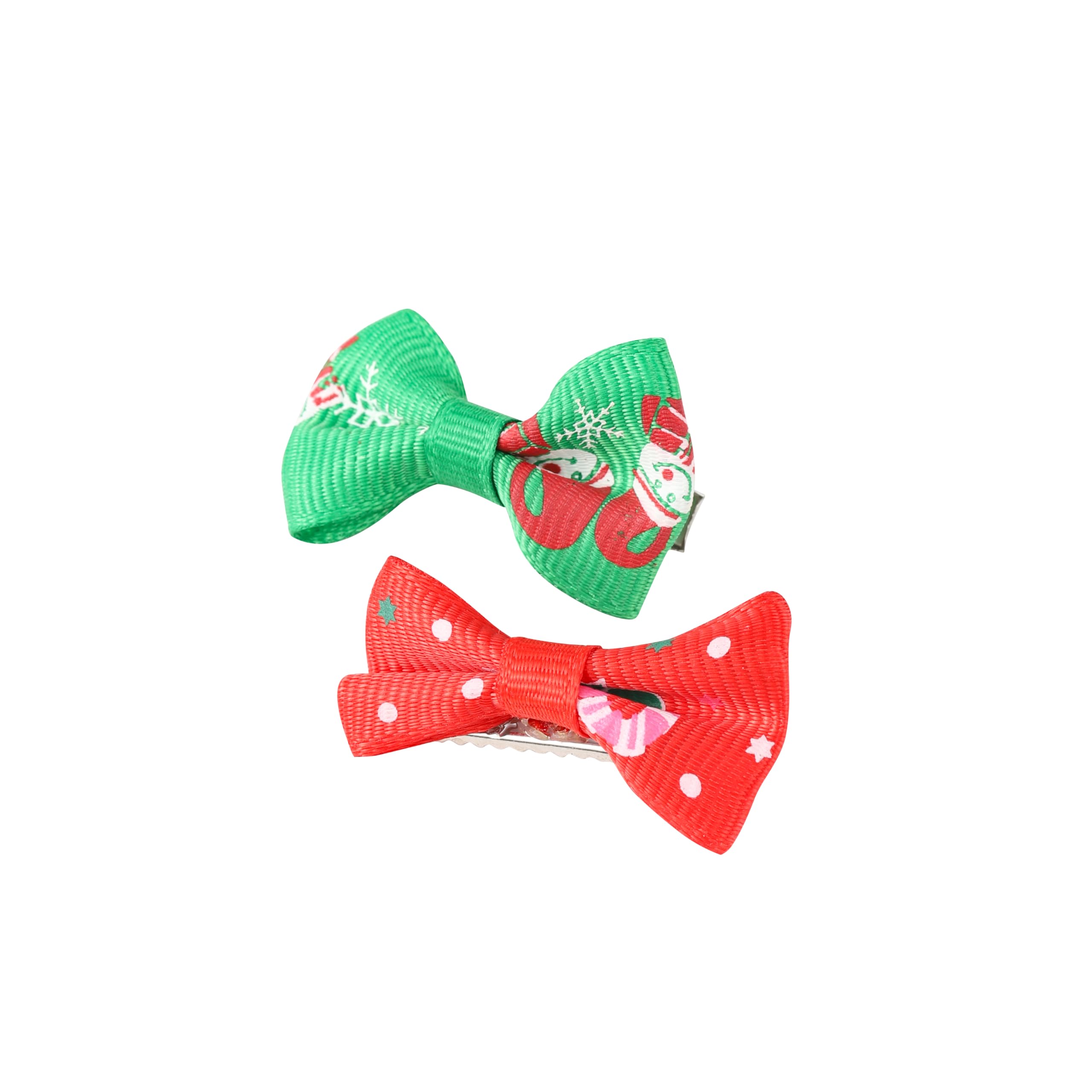 Christmas Bow Pet Hair Clip Tiny Small Puppy Dog Cat Winter Funny Cute Xmas Dress Up Red and Green (Pack of 2)