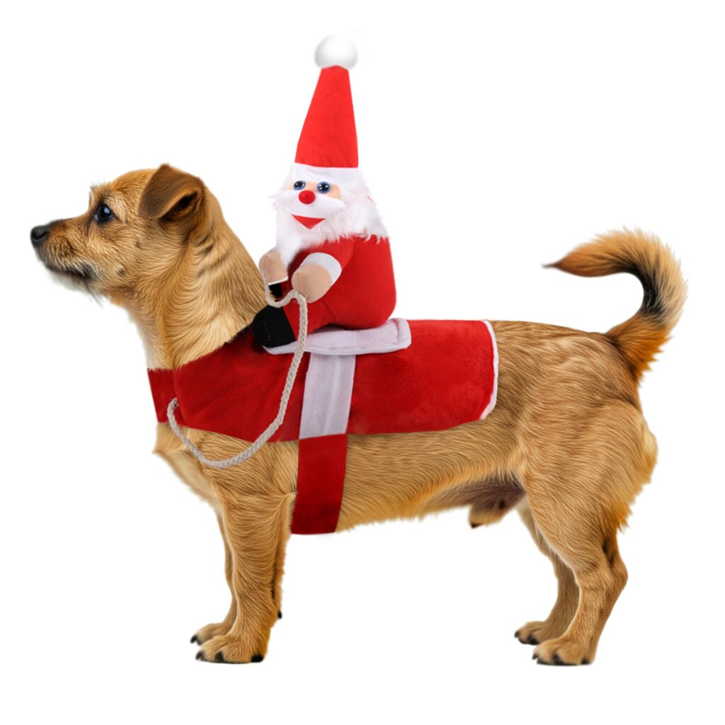Christmas Dog Costume Puppy Small Dogs Riding Santa Claus Funny Cute Xmas Pet Suit Dress Up Clothes Funny