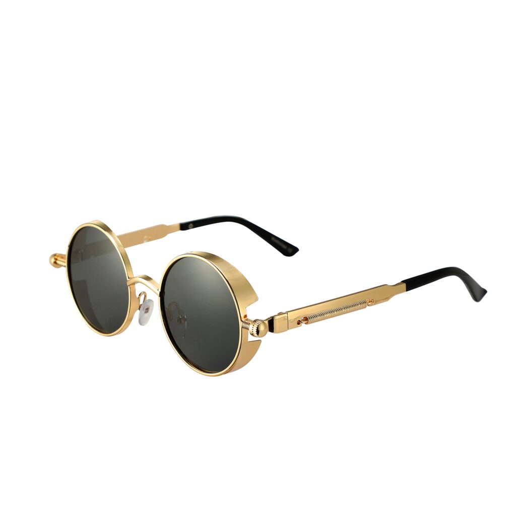 Gold Metal Alloy Steampunk Sunglasses Luxury Folding Case Cleaning Cloth Round Circle