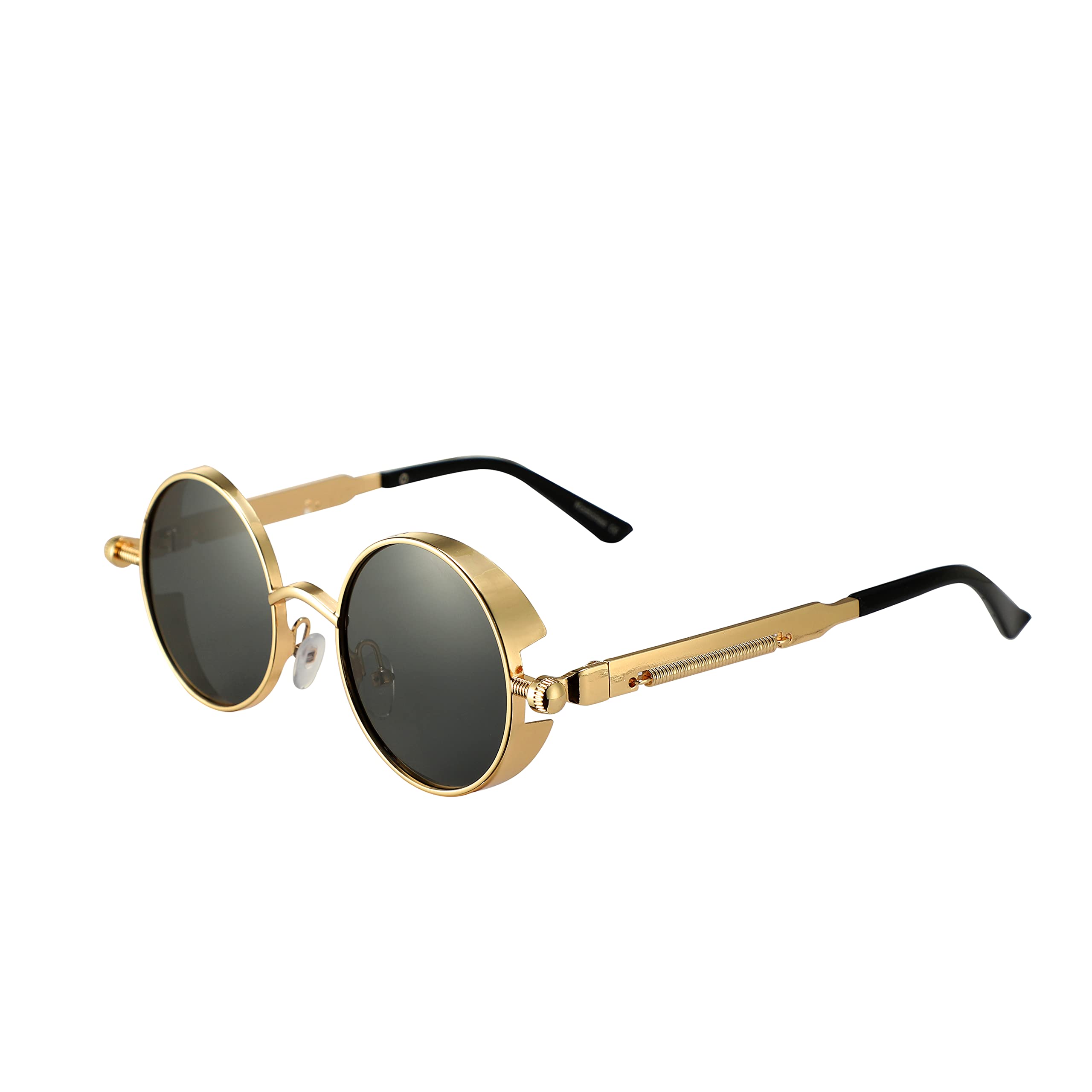 Gold Metal Alloy Steampunk Sunglasses Luxury Folding Case Cleaning Cloth Round Circle