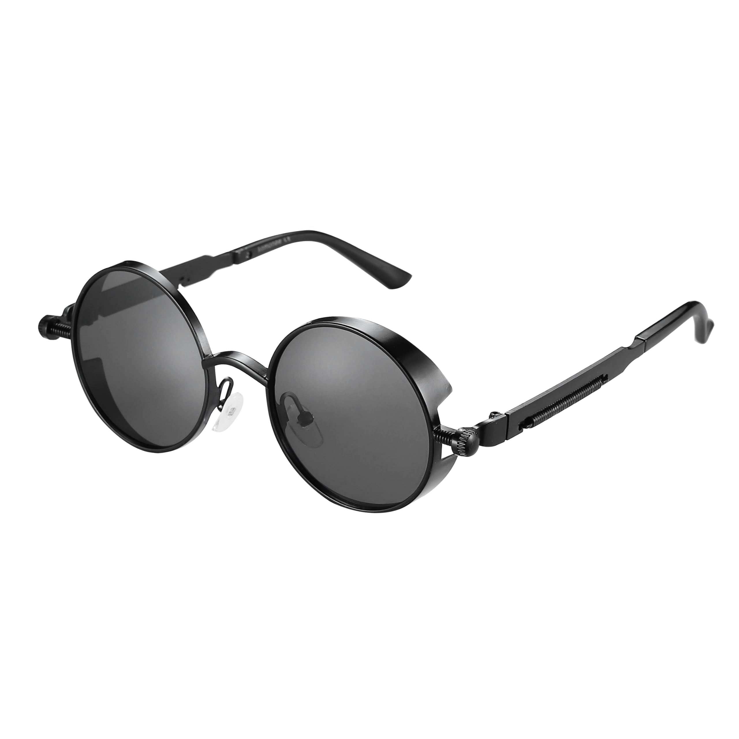 Black Metal Alloy Steampunk Sunglasses Luxury Folding Case Cleaning Cloth Round Circle