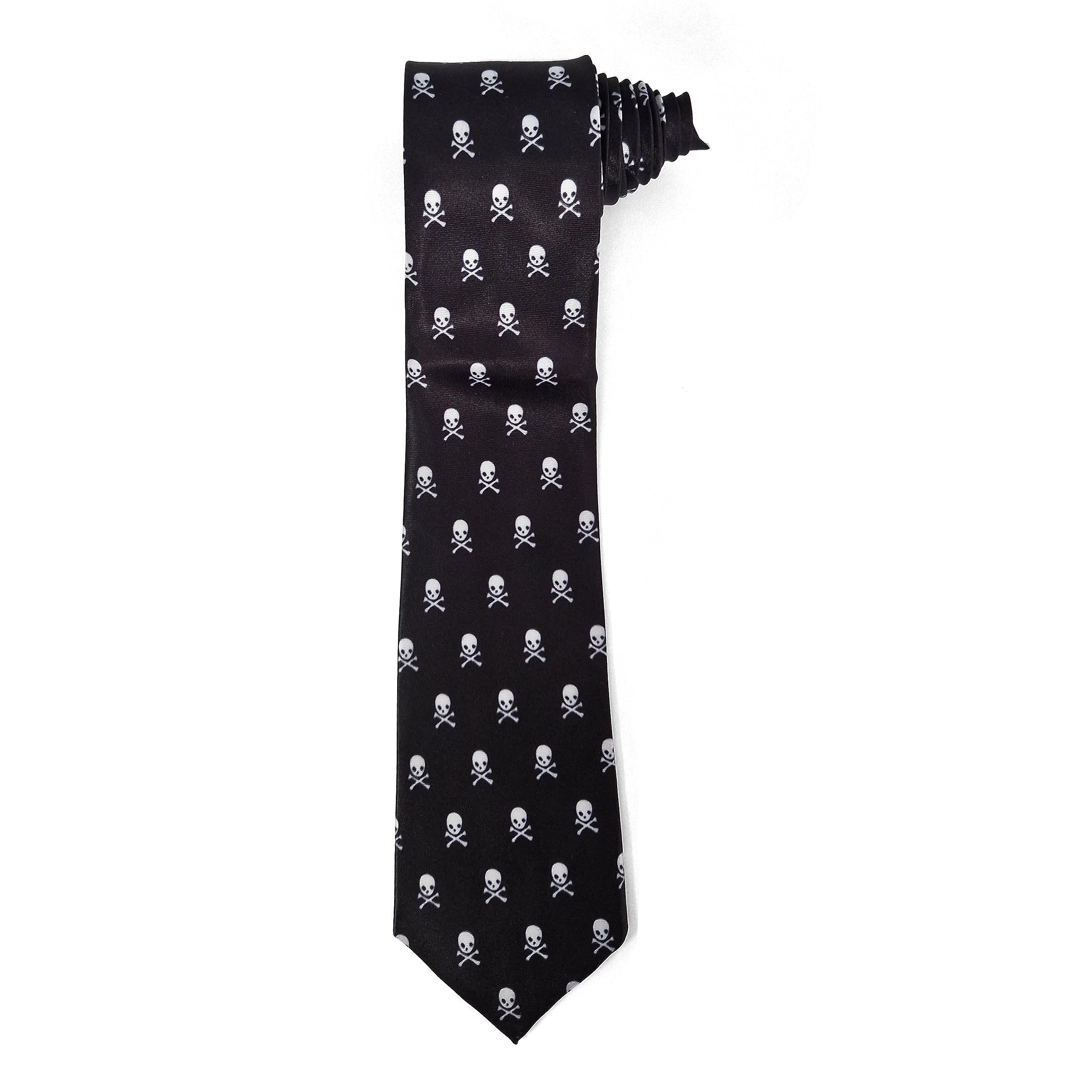Halloween Black Neck Tie With Skull and Crossbones Cosplay Mens Womens Unisex Novelty Party Fancy Dress Accessory (Ti34)