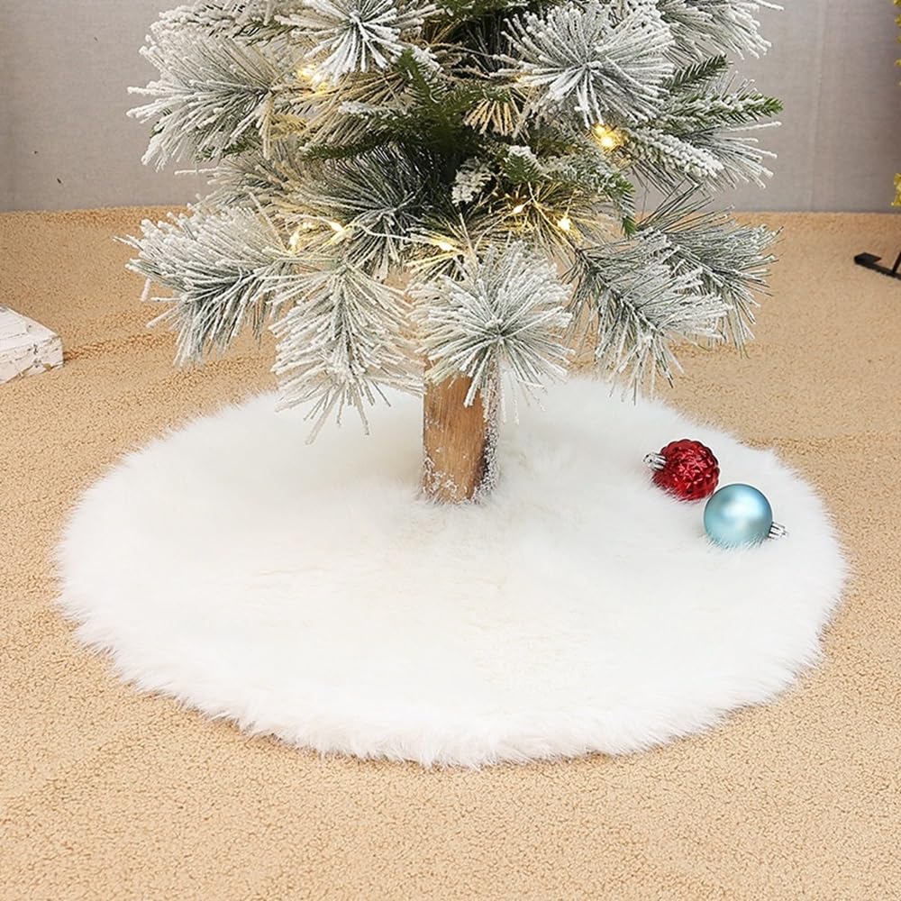 Fluffy Christmas Tree Skirt 78cm Xmas Base Cover Mat Home Decoration D?or White Faux Fur