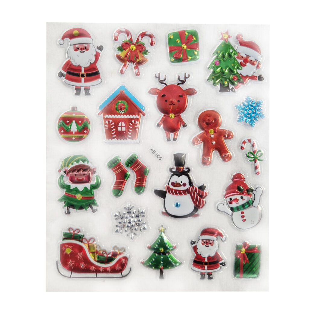 2 x Christmas 3D Sticker Decals - Puffy Xmas Gift Wrapping Stickers, Festive Parcel Tag Decoration For Cards, Presents Holiday D?or, Santa Snowman Tree