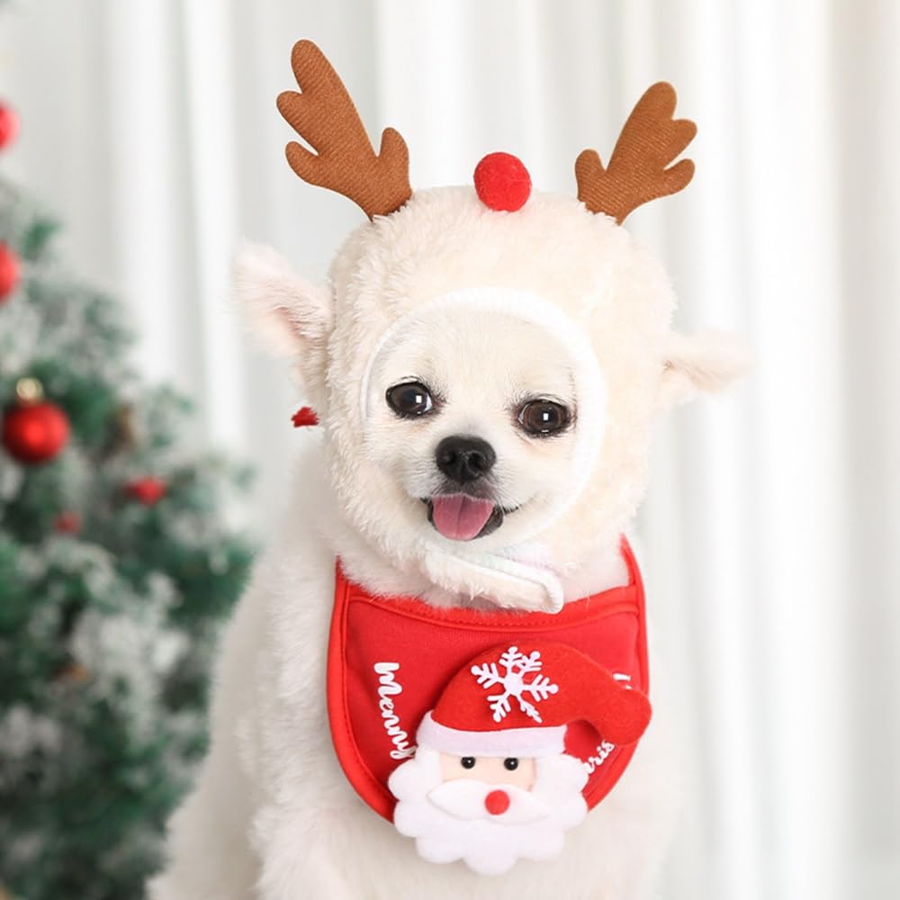 Dog Christmas Bib Puppy Small Dogs Warm Kerchief Soft Winter Funny Cute Xmas Dress Up Outfit Red Santa