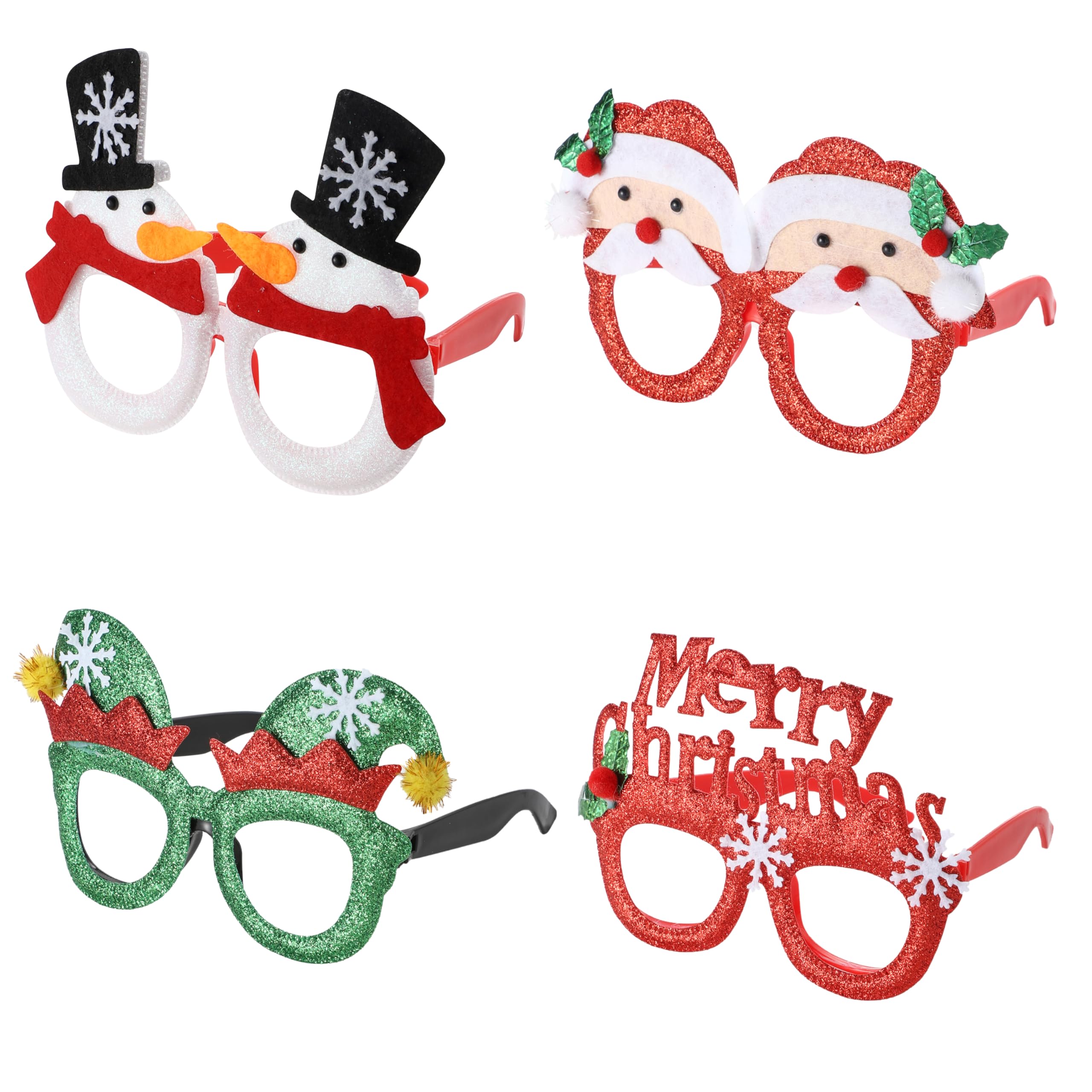 4 x Christmas Novelty Glasses Sunglasses | Xmas Costume Eyewear Fancy Dress Up | Funny Festive Party Favours for Holiday Celebrations & Photo Booth Props for All Ages