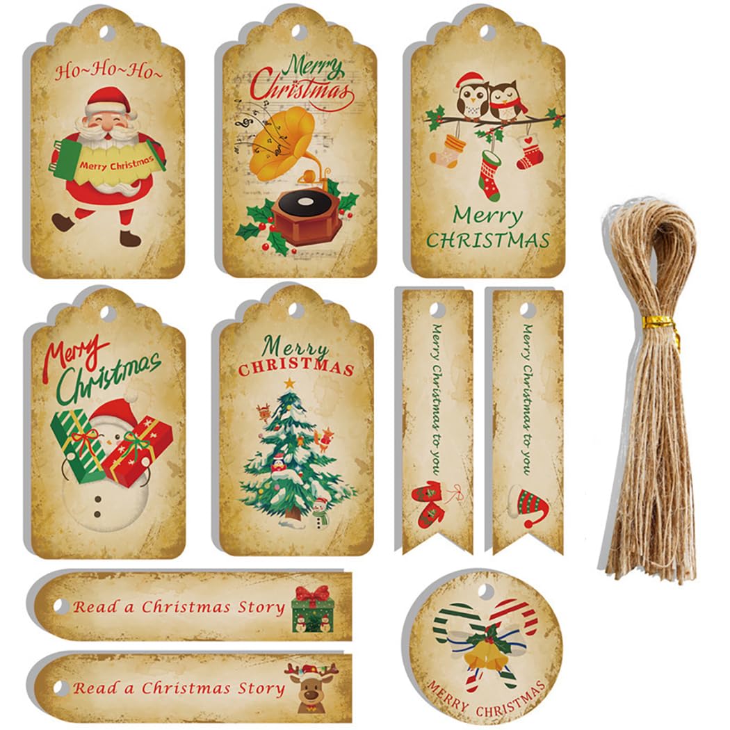 Christmas Tags 50 Pcs Set with String Traditional Gift Xmas Hanging Present Craft Labels Set 1