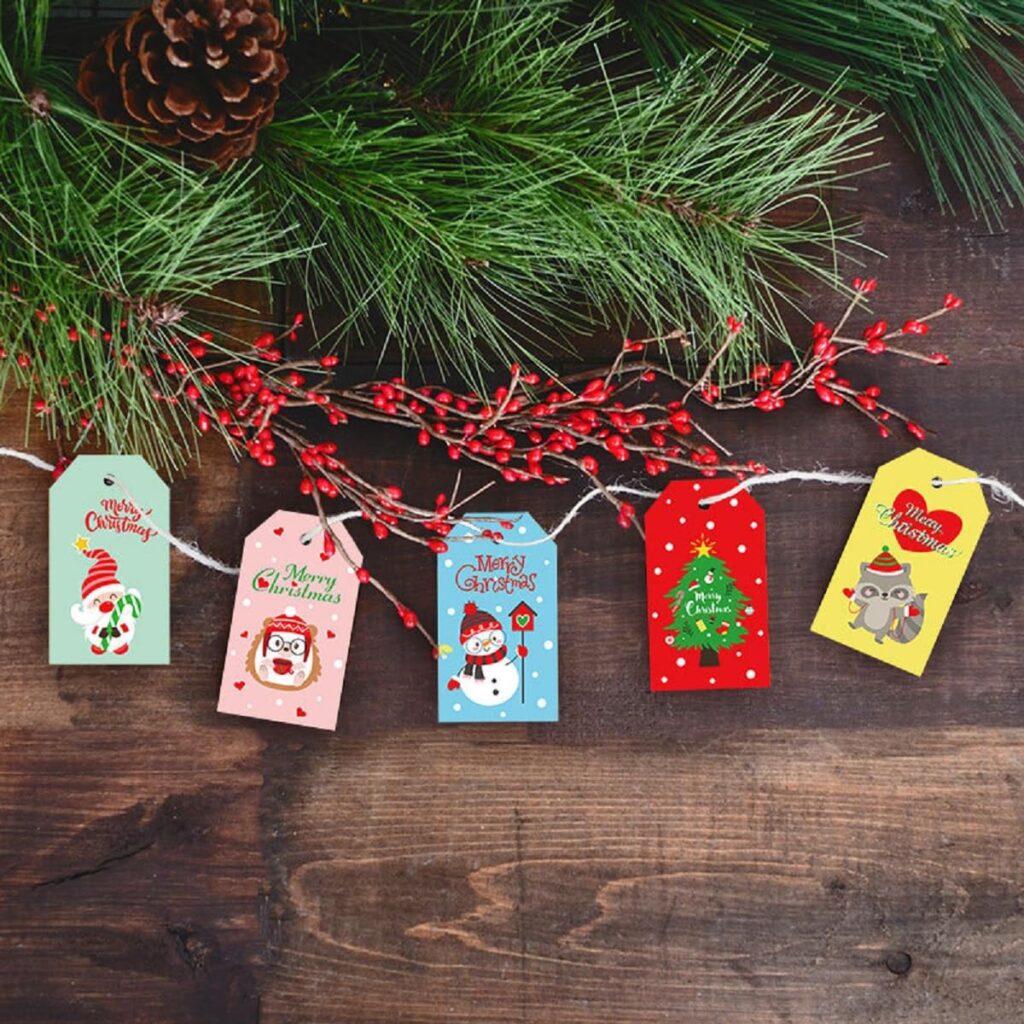 Christmas Tags 100 Pcs Set with String Cute Gift Xmas Hanging Present Craft Labels Set 11