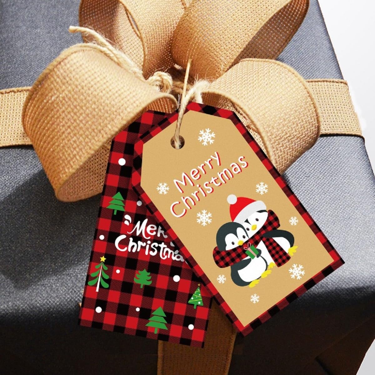 Christmas Tags 100 Pcs Set with String Tartan Design Gift Xmas Hanging Present Craft Labels Set 15