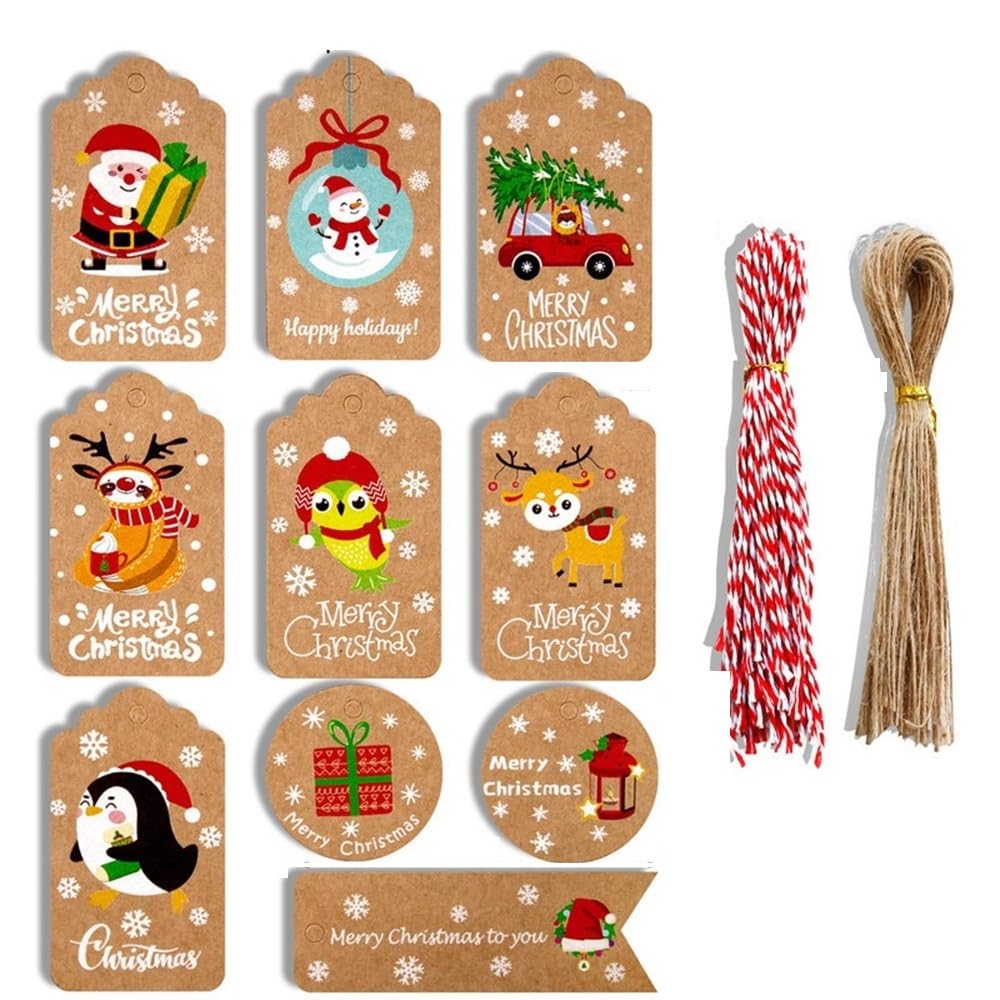 Christmas Tags 100 Pcs Set with String Snowflake Pattern Gift Xmas Hanging Present Craft Labels Set 16