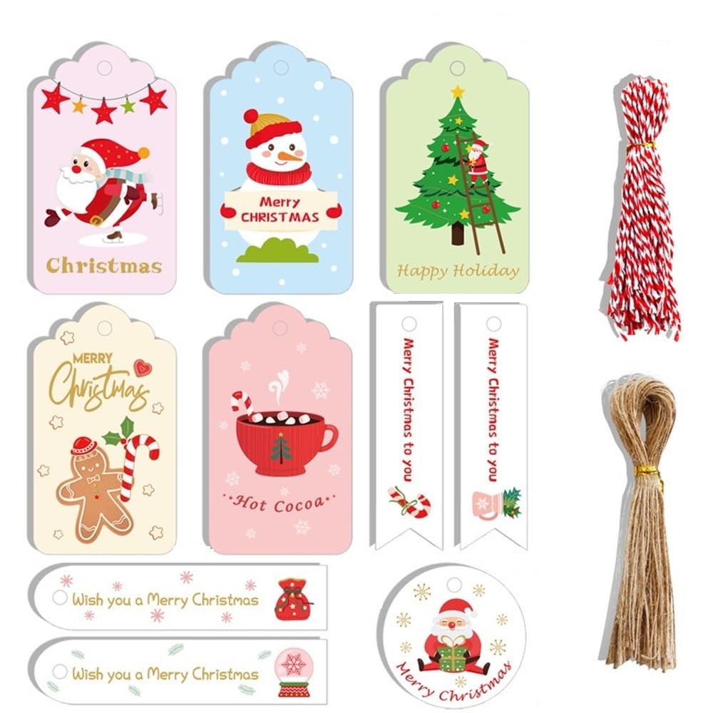 Christmas Tags 100 Pcs Set with String Pastel Colours Gift Xmas Hanging Present Craft Labels Set 18