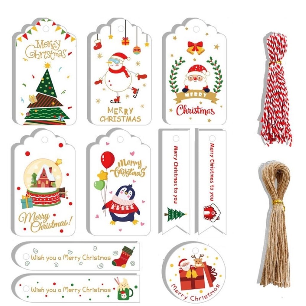 Christmas Tags 100 Pcs Set with String Merry Set Gift Xmas Hanging Present Craft Labels Set 19