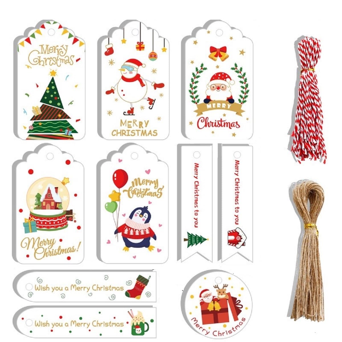 Christmas Tags 100 Pcs Set with String Merry Set Gift Xmas Hanging Present Craft Labels Set 19