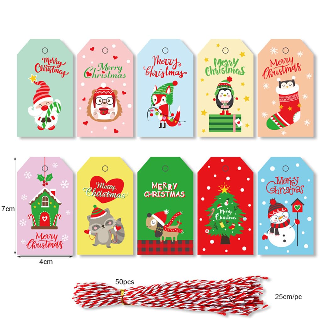 Christmas Tags 50 Pcs Set with String Cute Gift Xmas Hanging Present Craft Labels Set 2