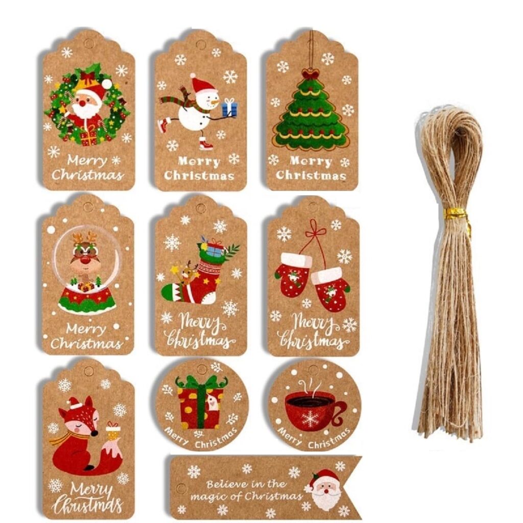 Christmas Tags 50 Pcs Set with String Merry Christmas Gift Xmas Hanging Present Craft Labels Set 6