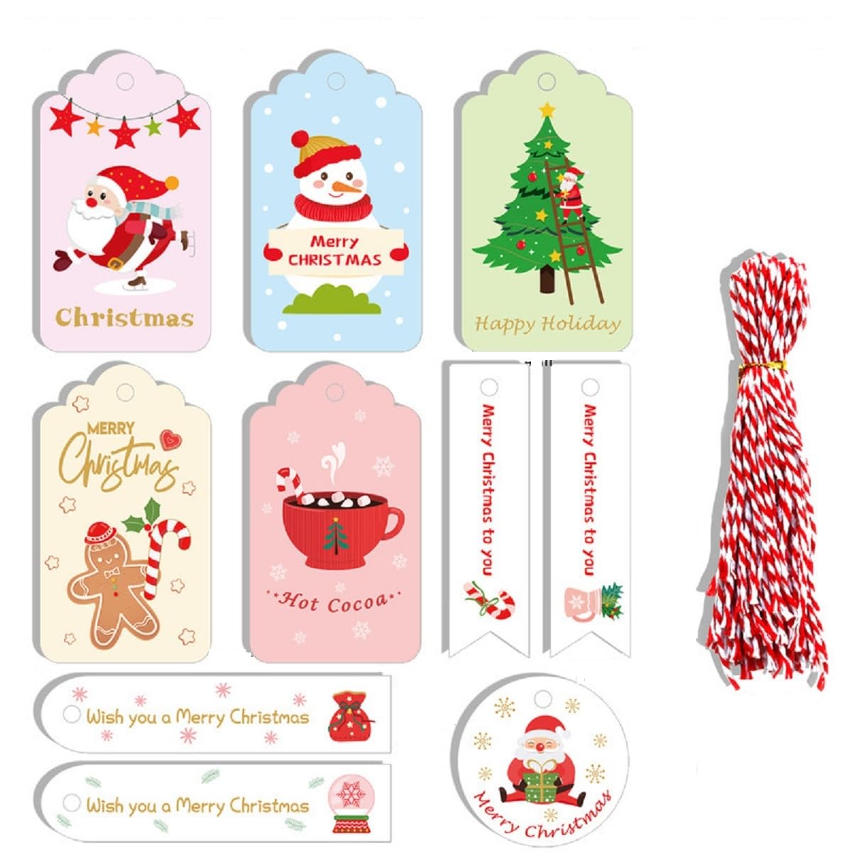 Christmas Tags 50 Pcs Set with String Pastel Colours Gift Xmas Hanging Present Craft Labels Set 8