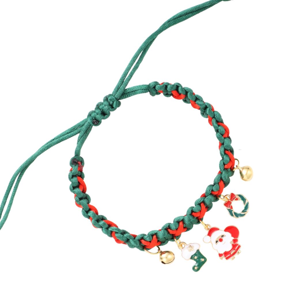 Christmas Charm Bracelet - Festive Adjustable Drawstring Sports Band, Santa Bell Charm